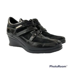 GEOX Janice Patent Leather and Suede Wedge Shoes Size 7.5